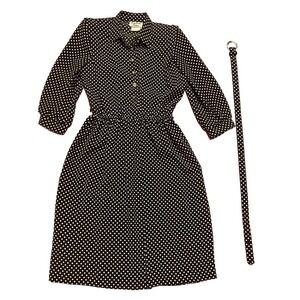 Vintage LADY CAROL PETITES  Navy Blue And White Polka Dot‎ Dress Women's Size 8P